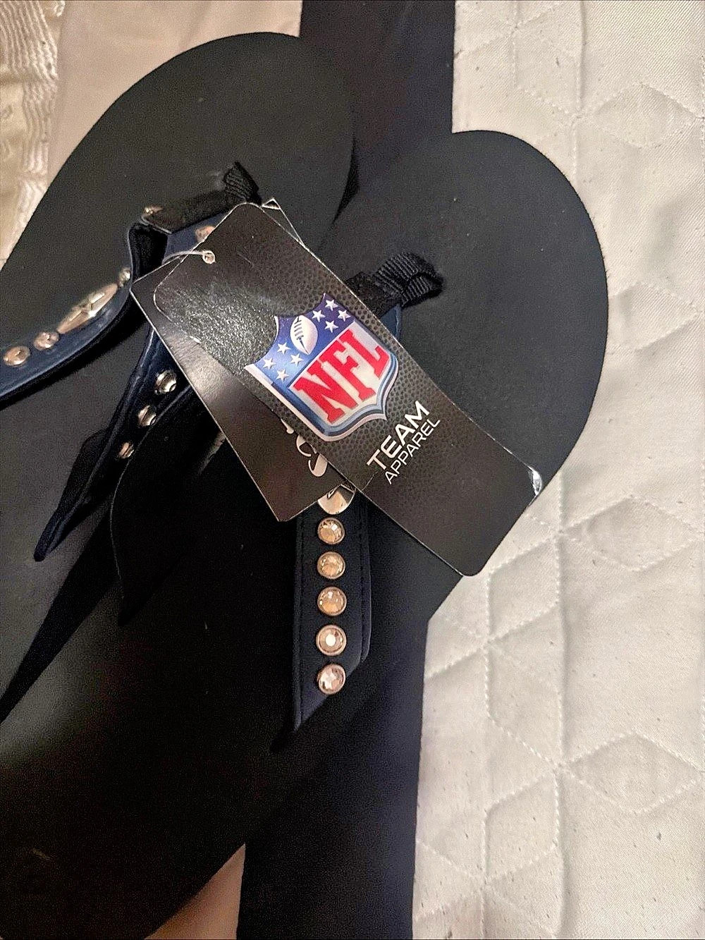 NFL Dallas Cowboys Rhinestone Wedge Flip Flops Black US 10 NWT